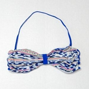 Victoria's Secret Pink Bandeau Halter Bikini Top Blue Geometric Print Medium
